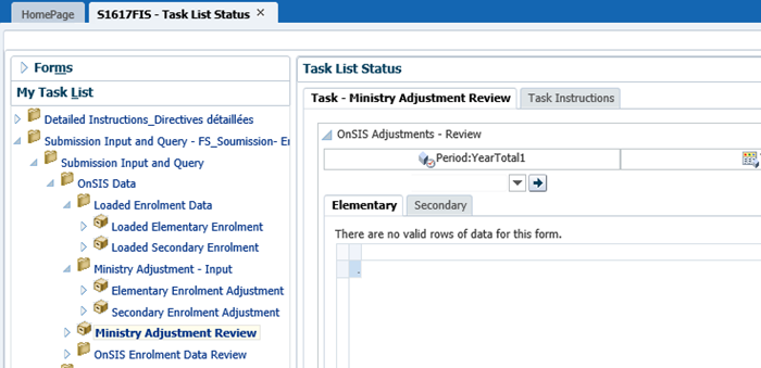 Shows the Ministry Adjustment Review tab